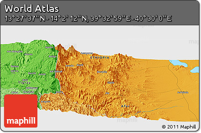 Political Panoramic Map of the Area around 13° 44' 54" N, 40° 1' 29" E
