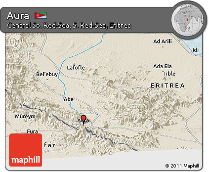 Shaded Relief Panoramic Map of Aura