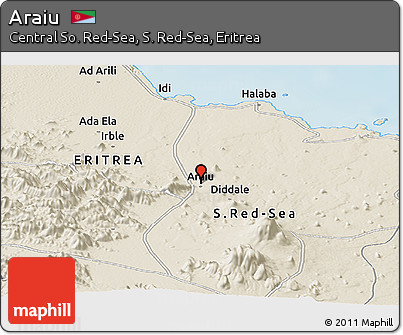 Shaded Relief Panoramic Map of Araiu