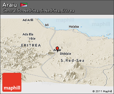Shaded Relief Panoramic Map of Araiu