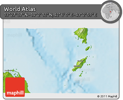 Physical 3D Map of the Area around 13° 44' 54" N, 42° 34' 30" E