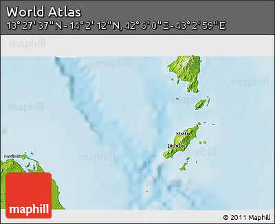 Physical 3D Map of the Area around 13° 44' 54" N, 42° 34' 30" E