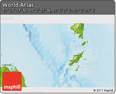 Physical 3D Map of the Area around 13° 44' 54" N, 42° 34' 30" E