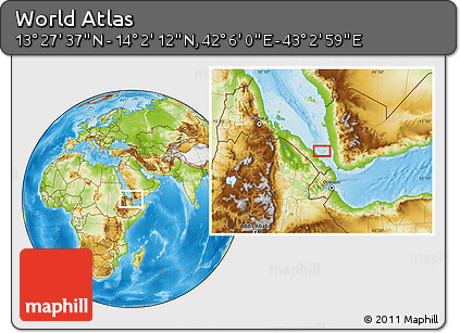 Physical Location Map of the Area around 13° 44' 54" N, 42° 34' 30" E