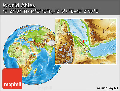 Physical Location Map of the Area around 13° 44' 54" N, 42° 34' 30" E