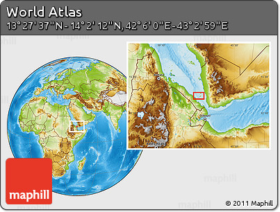 Physical Location Map of the Area around 13° 44' 54" N, 42° 34' 30" E
