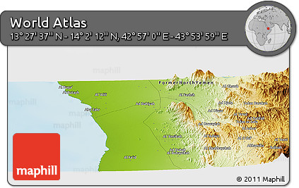 Physical Panoramic Map of the Area around 13° 44' 54" N, 43° 25' 29" E