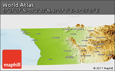Physical Panoramic Map of the Area around 13° 44' 54" N, 43° 25' 29" E