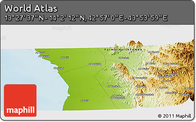 Physical Panoramic Map of the Area around 13° 44' 54" N, 43° 25' 29" E