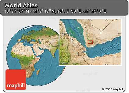 Satellite Location Map of the Area around 13° 44' 54" N, 44° 16' 29" E