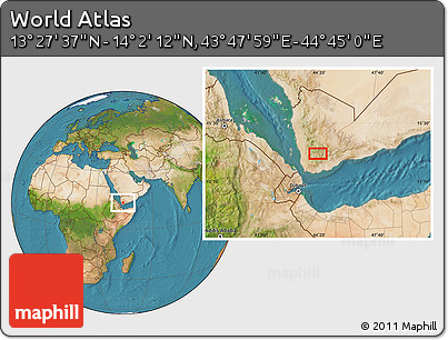 Satellite Location Map of the Area around 13° 44' 54" N, 44° 16' 29" E