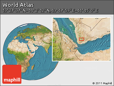 Satellite Location Map of the Area around 13° 44' 54" N, 44° 16' 29" E