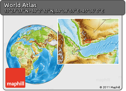 Physical Location Map of the Area around 13° 44' 54" N, 45° 7' 30" E