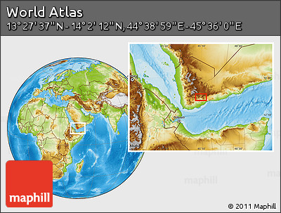 Physical Location Map of the Area around 13° 44' 54" N, 45° 7' 30" E