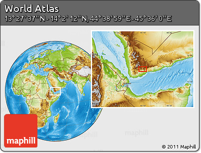 Physical Location Map of the Area around 13° 44' 54" N, 45° 7' 30" E