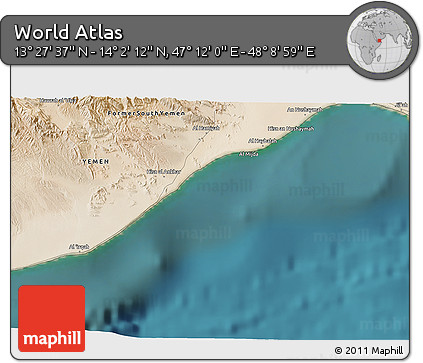 Satellite 3D Map of the Area around 13° 44' 54" N, 47° 40' 29" E
