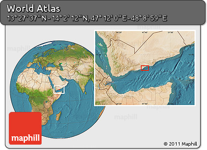 Satellite Location Map of the Area around 13° 44' 54" N, 47° 40' 29" E