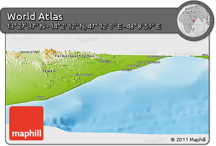 Physical Panoramic Map of the Area around 13° 44' 54" N, 47° 40' 29" E