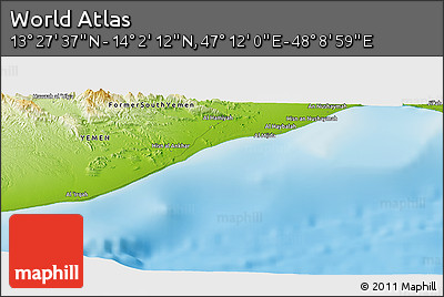 Physical Panoramic Map of the Area around 13° 44' 54" N, 47° 40' 29" E