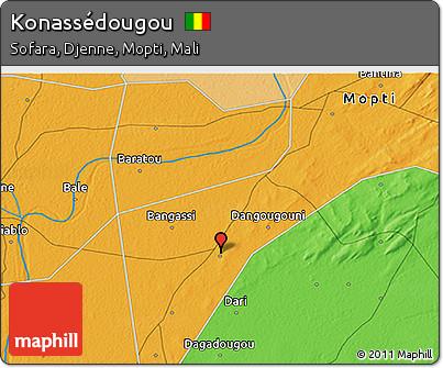 Political 3D Map of Konassédougou