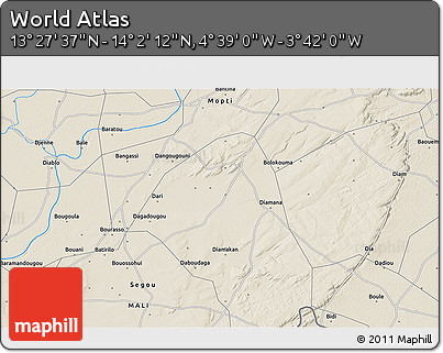 Shaded Relief 3D Map of the Area around 13° 44' 54" N, 4° 10' 30" W