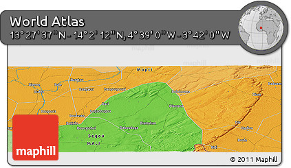 Political Panoramic Map of the Area around 13° 44' 54" N, 4° 10' 30" W
