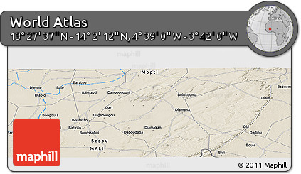 Shaded Relief Panoramic Map of the Area around 13° 44' 54" N, 4° 10' 30" W