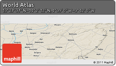 Shaded Relief Panoramic Map of the Area around 13° 44' 54" N, 4° 10' 30" W