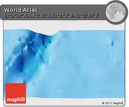 Physical 3D Map of the Area around 13° 44' 54" N, 51° 55' 29" E