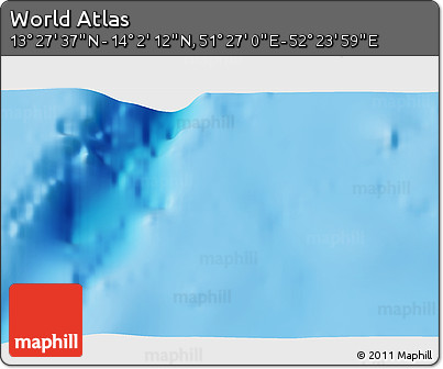 Physical 3D Map of the Area around 13° 44' 54" N, 51° 55' 29" E