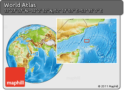 Physical Location Map of the Area around 13° 44' 54" N, 52° 46' 29" E