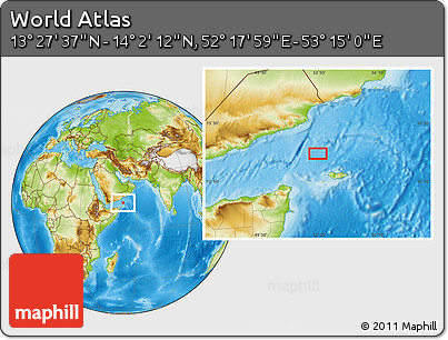 Physical Location Map of the Area around 13° 44' 54" N, 52° 46' 29" E