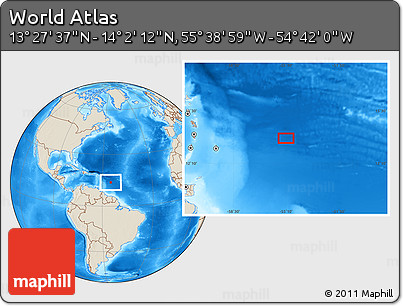 Shaded Relief Location Map of the Area around 13° 44' 54" N, 55° 10' 29" W