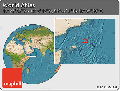 Satellite Location Map of the Area around 13° 44' 54" N, 56° 10' 29" E