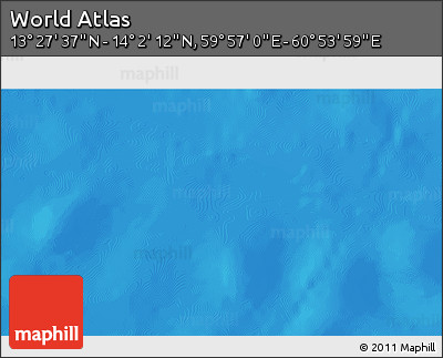 Physical 3D Map of the Area around 13° 44' 54" N, 60° 25' 29" E