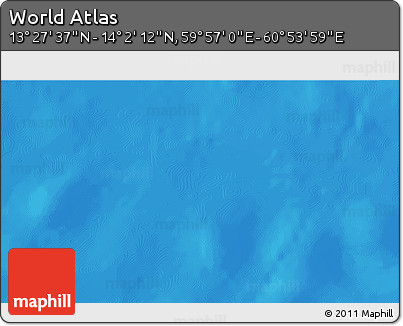 Physical 3D Map of the Area around 13° 44' 54" N, 60° 25' 29" E
