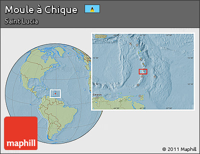 Savanna Style Location Map of Moule à Chique, hill shading