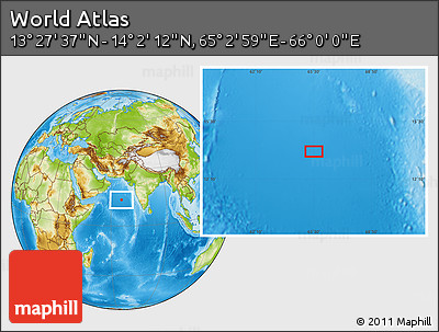 Physical Location Map of the Area around 13° 44' 54" N, 65° 31' 30" E