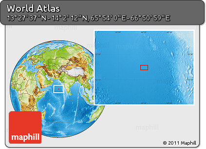 Physical Location Map of the Area around 13° 44' 54" N, 66° 22' 30" E