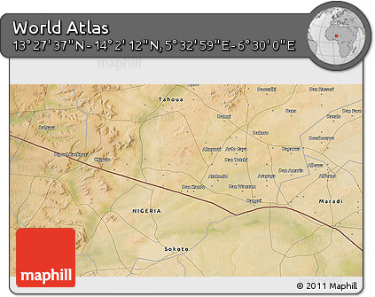 Satellite 3D Map of the Area around 13° 44' 54" N, 6° 1' 30" E