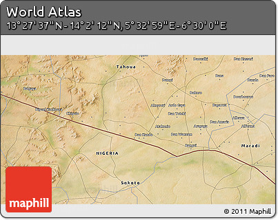 Satellite 3D Map of the Area around 13° 44' 54" N, 6° 1' 30" E