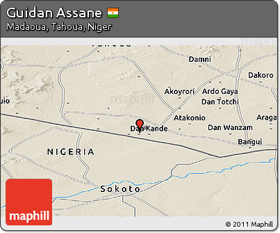 Shaded Relief Panoramic Map of Guidan Assane