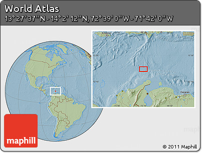 Savanna Style Location Map of the Area around 13° 44' 54" N, 72° 10' 30" W, hill shading
