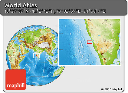 Physical Location Map of the Area around 13° 44' 54" N, 74° 1' 30" E