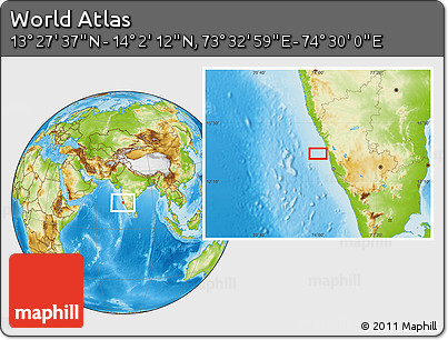 Physical Location Map of the Area around 13° 44' 54" N, 74° 1' 30" E