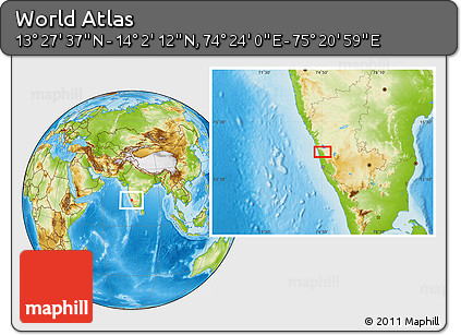 Physical Location Map of the Area around 13° 44' 54" N, 74° 52' 30" E