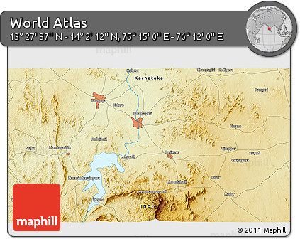 Physical 3D Map of the Area around 13° 44' 54" N, 75° 43' 29" E