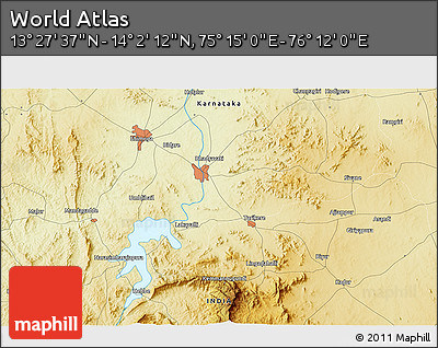 Physical 3D Map of the Area around 13° 44' 54" N, 75° 43' 29" E