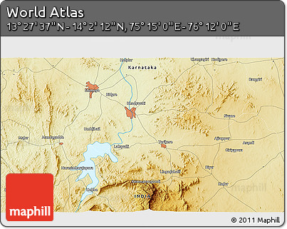 Physical 3D Map of the Area around 13° 44' 54" N, 75° 43' 29" E