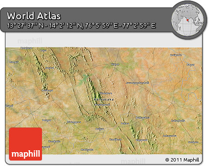 Satellite 3D Map of the Area around 13° 44' 54" N, 76° 34' 29" E